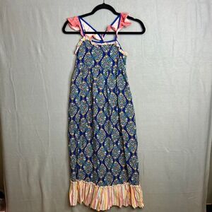 Matilda Jane Dress Girls Size 8 Blue Floral Maxi Ruffle Flutter Strap